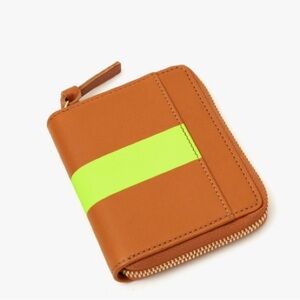 Clare V Petit Zip Wallet Cuoio w/ Neon Yellow Stripe LIKE NEW